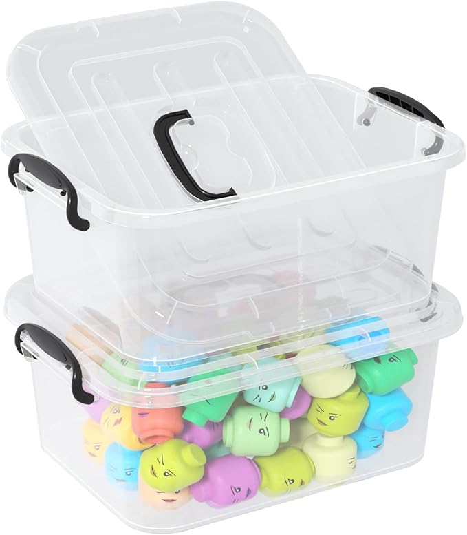 8 Quart Clear Latching Bin with Handle Plastic Storage Tote Box with Handle 2 Packs