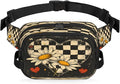 Love Grid Chrysanthemum Waterproof Fanny Pack for Women Men Adjustable Waist Bag with Double Zipper Pockets Lightweight Square Hip Pack for Running Travel Hiking Workout Cycling