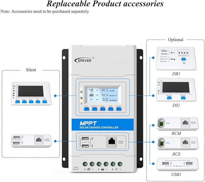 EPEVER Latest MPPT 40A Solar Charge Controller 12V/24V TRIRON 4210N Intelligent Modular-Designed Regulator with Software Moblie APP - Updated Version of Tracer A/an Series