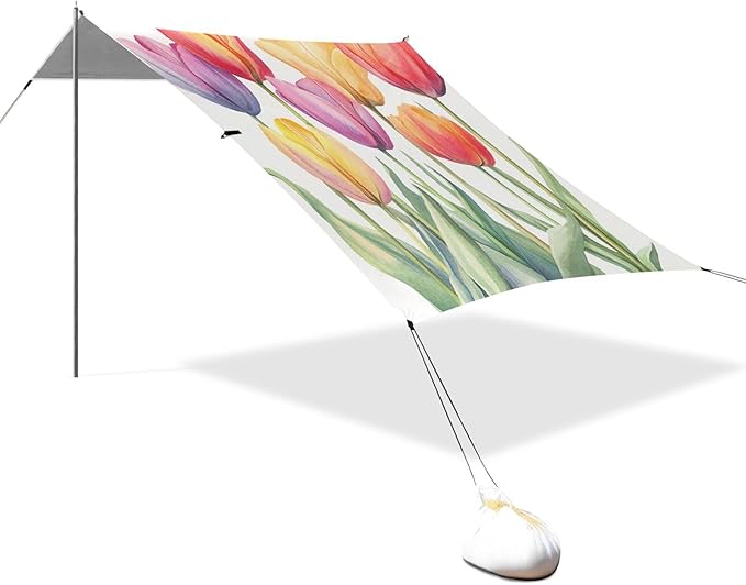 ALAZA Watercolor Colorful Tulips Beach Tent Sun Shelter Portable Canopy Sunshade for Outdoor Camping Picnics Backyard Fun 10x9 ft