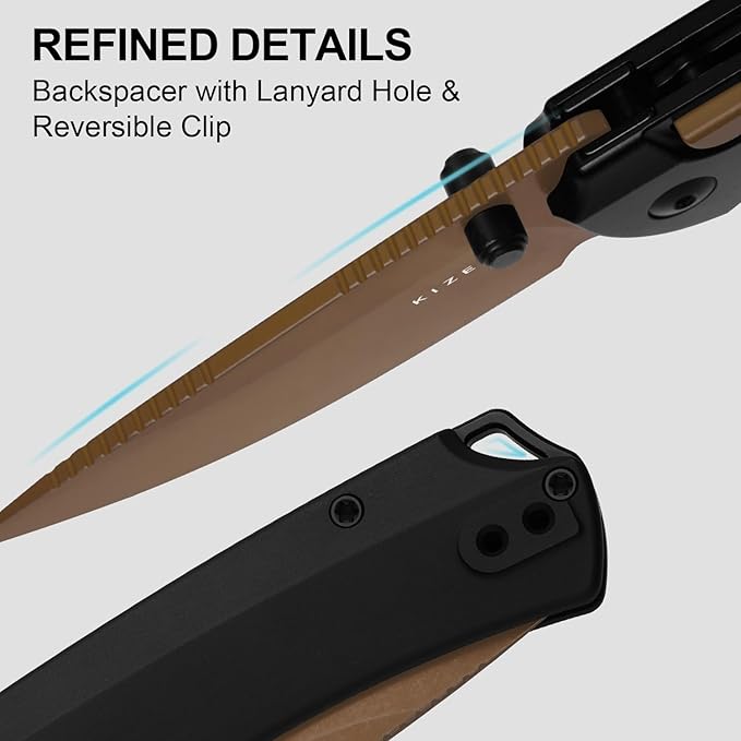 Kizer T1 BD EDC Pocket Knife 3.2Elmax Steel Drop Point Folding Knives with Titanium Handle Sunset Gold PVD&ampStonewashed Finish Thumb Stud Opener Button Liner Lock for Camping Hiking Ki3490.2B