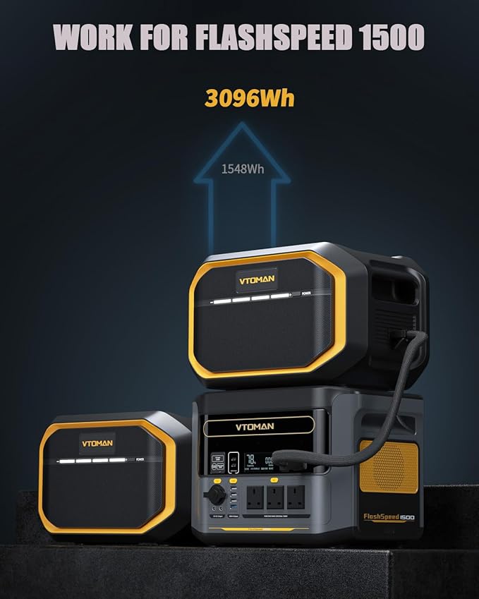 VTOMAN FlashSpeed 1500 Extra Battery 1548Wh Capacity LiFePO4 Battery with BMS Protection for Camping Home Backup Suitable for VTOMAN FlashSpeed 600/1000/1500 Portable Power Station Expand Capacity