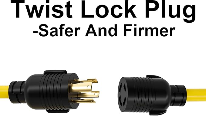 25 Feet NEMA L14-30P/L14-30R Generator Extension Cords 4 Prong Heavy Duty 30 Amp125/250VUp to 7500W 10AWG Cable and The Cable UL CertificationYellow