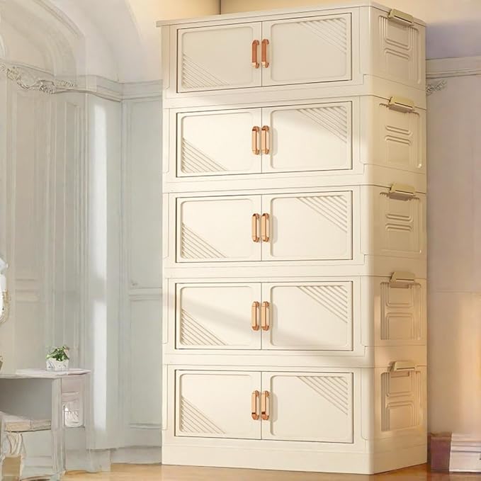 Storage Bins Stackable Folding Plastic Storage Containers with Clear Lids Multi Layer Organizer for Home Dorm Office Closet Bedroom Living Room