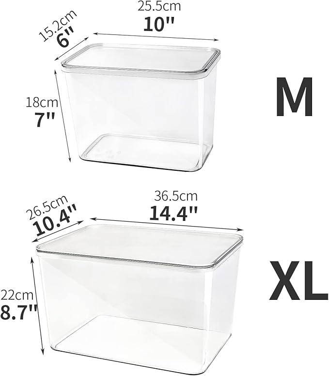 Lidded Plastic Storage Bins Set Clear Desk Basket Box Organizer Kitchen Container Clothes Laundry Closet Cabinet Shelf Organization and Storage for Shelves Office Bathroom(clear 3XL+2M)