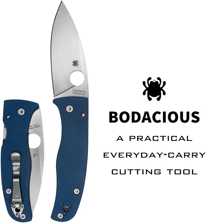 Spyderco Bodacious Folding Pocket Knife with 3.6 CPM SPY27 Steel Blade and G-10 Handle - EDC Knife for Men and Women Perfect for Hunting Tactical Camping Survival Hiking - PlainEdge - C263GPCBL