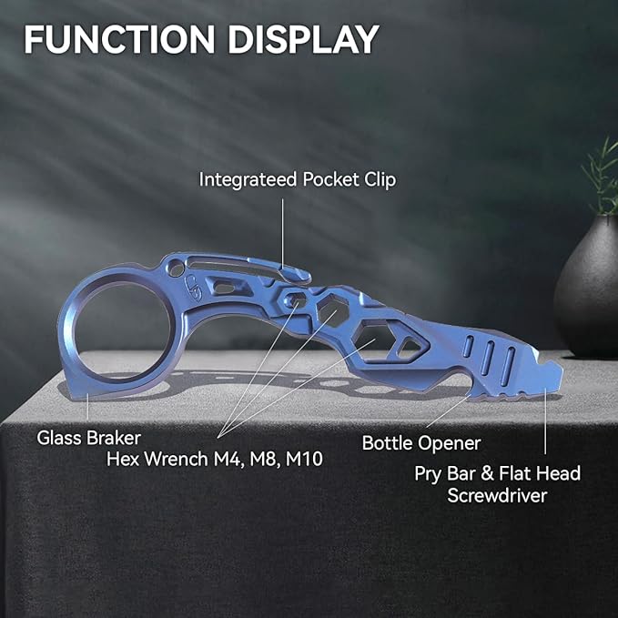 KANSEPT PryMate Blue Anodized Titanium Pry Bar Multitool with Glass Breaker Bottle Opener Hex Bit Pocket Cilp for Your Versatile Companion for Everyday Carry and Camping Accessories G008A5
