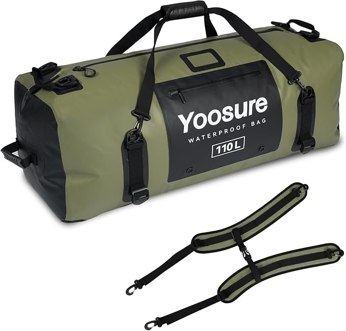 Waterproof Duffel Bag 110L - Marine Dry Bag with 700D PVC &amp Airtight Zipper Extra Large Duffle Bag for Camping Rafting Kayaking Boating Car Roof Storage (Green)