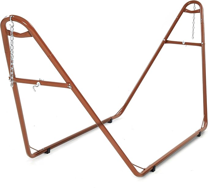 gafete Universal 2 Person Hammock Stand Only 600 lbs Capacity Fits 9 to 14ft Hammocks Adjustable Double Heavy Duty Powder-Coated Steel Stand for Outside Multi-Use (Rose)