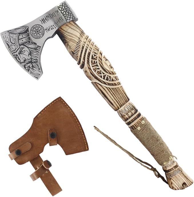TheBoneEdge 20.5 Hand Made Steel Blade Forged Ragnar Viking Axe Ash Wood Handle with Sheath