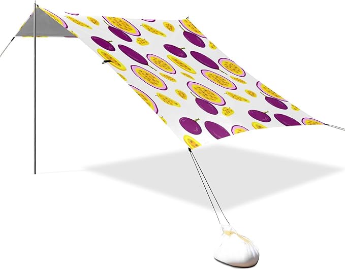 xigua Passion Fruit Beach Tent Sun Shelter with Carrying Bag - Silver Coated Oxford Fabric Beach Canopy for Beach Camping Fishing - Includes Windproof Ropes Sandbags &amp Stakes