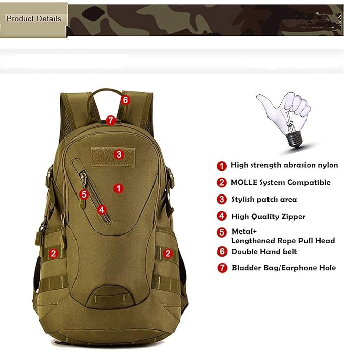 CREATOR Motorcycle Backpack for Men 20L Tactical Military Bag Outdoor Molle Backpack Army Assault Pack for Men