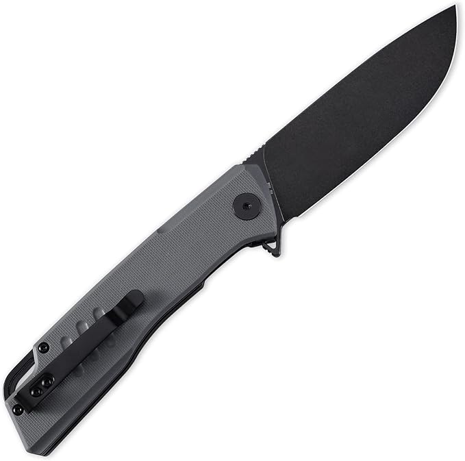 Petrified fish PFB02 Loco Pocket Knife 3.70 D2 Satin Blade Camping Knife 5.29oz G10 Handle Flipper Liner lock Folding knife for EDC (Gray Black Stonewashed)