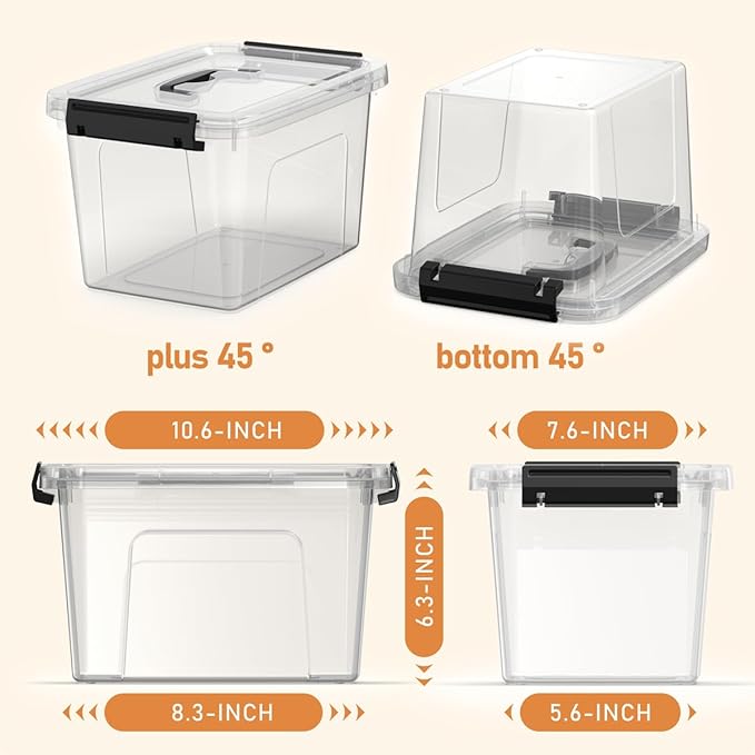 4 Pack Plastic Storage Bins with Lids and Handle Clear Plastic Latching Box for Storage Stackable Storage Containers for Organizing 5 Quart