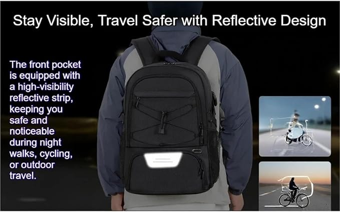 Reflective Strip Gym Bag 35L Sports Basketball Backpack with Shoe Compartment Large Training Rucksack for Men Women(Black)