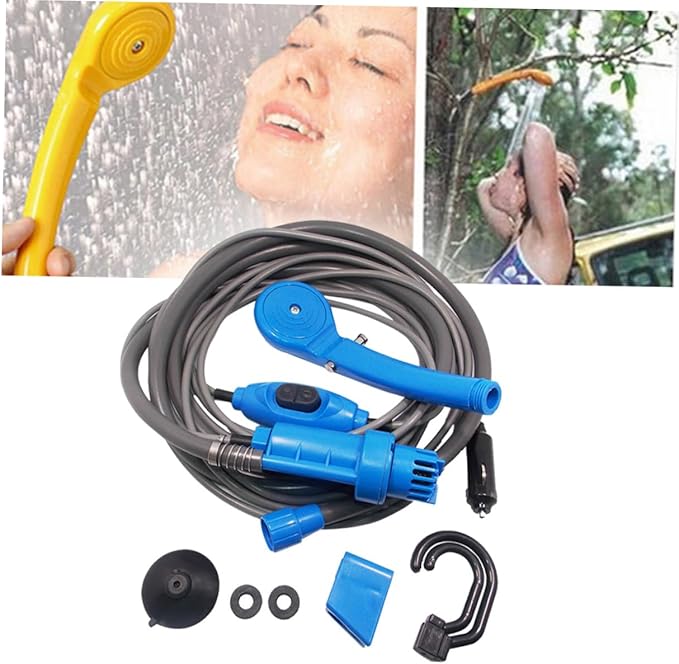 12v Camping Shower Pump Kit Portable Outdoor Shower Set Power Cable for Car/Travel