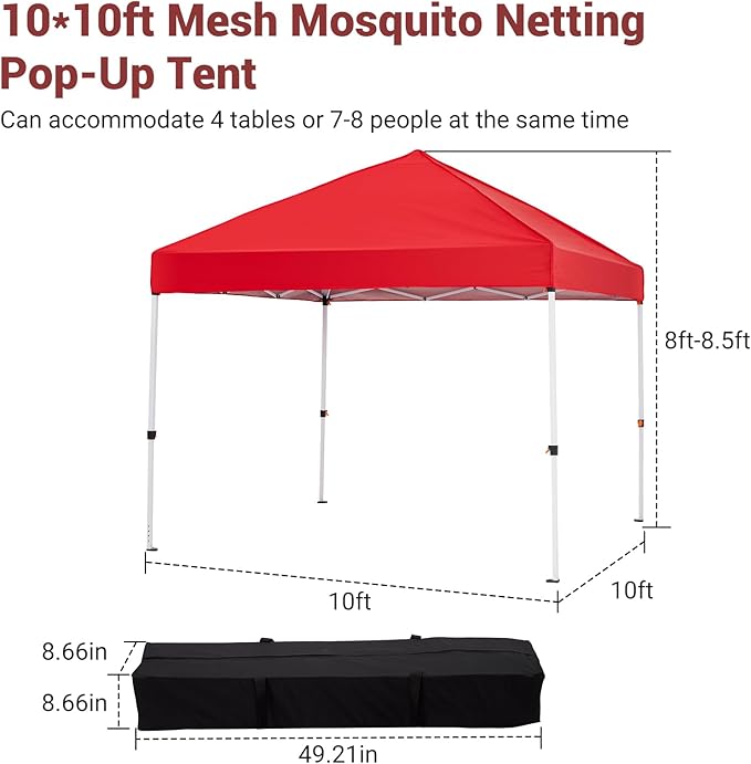 Easy One-Push Setup Pop Up Canopy Tent 8x8ft – Waterproof Outdoor Sun Shelter Portable Gazebo with Wheeled Bag Ideal for Camping Patio Deck Parties