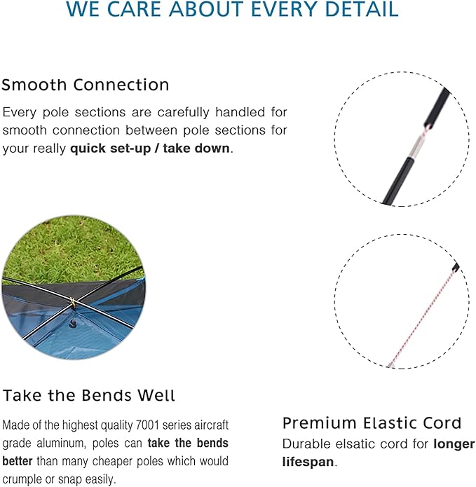Aluminum Tent Poles Replacement Black Pre-Assembled Tent Pole 7001 T6 Heated Camping Tent Rod