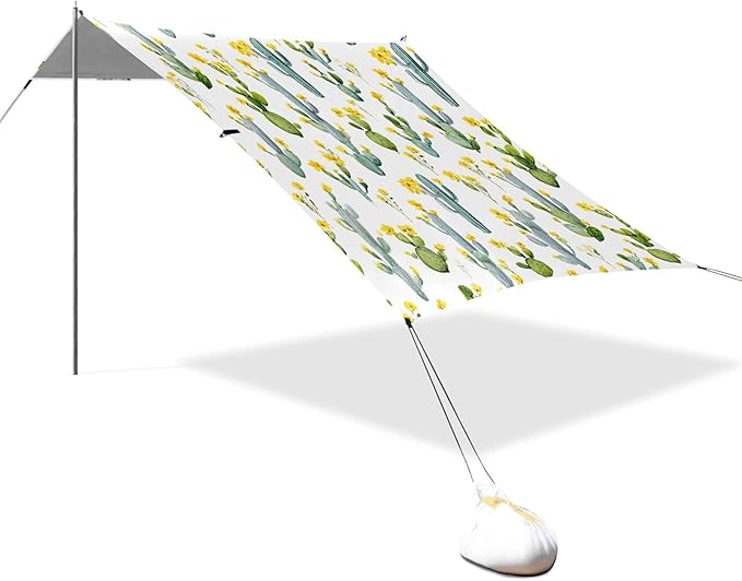 ALAZA Watercolor Cactus Cacti Beach Tent Sun Shelter UPF50+ Protection Beach Shade Canopy w/ 4 Sandbags for Outdoor Camping Fishing Backyard Fun Picnic 10x9 ft