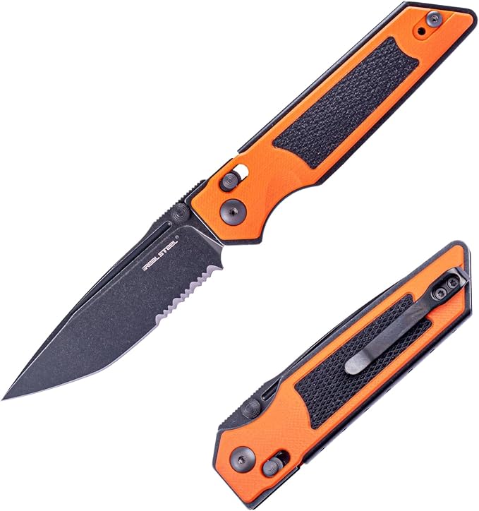 REALSTEEL SACRA Tac Pocket Knife Folding Knife Crossbar Lock 3.31 Böhler K110 Steel Blade Thumb Stud G10/Micarta Handle 2.58oz Deep-carry Pocket Clip EDC Outdoor Indoor Gifts for Men Women C
