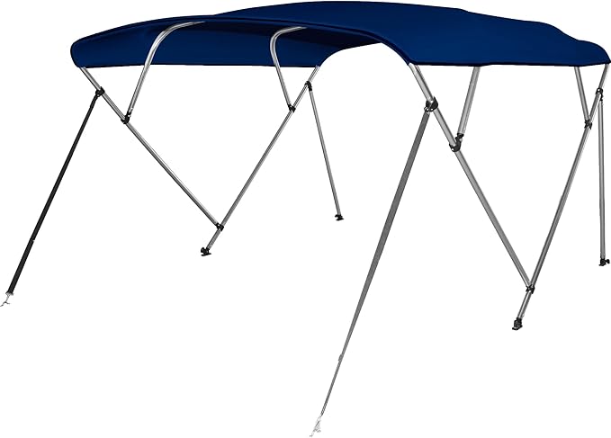 Deckpro 3-4 Bow Boat Bimini Tops 600D Solution Dyed Polyester Marine Grade Canvas with 1 Aluminum Frame Boat Canopy Includes Storage Boot 2 Support Poles 2 Straps