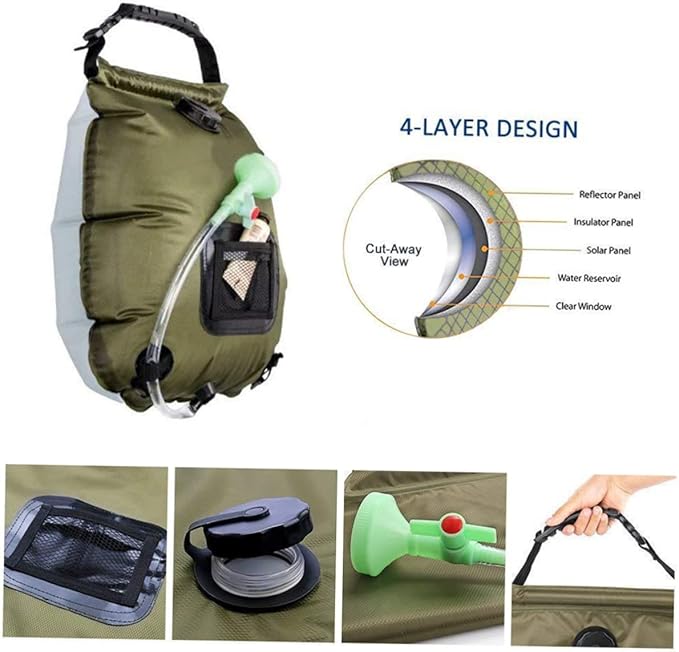 Happyyami 20l Portable Outdoor Shower Solar Camping Water Storage Camping Shower Bag Easy to Use for Hiking