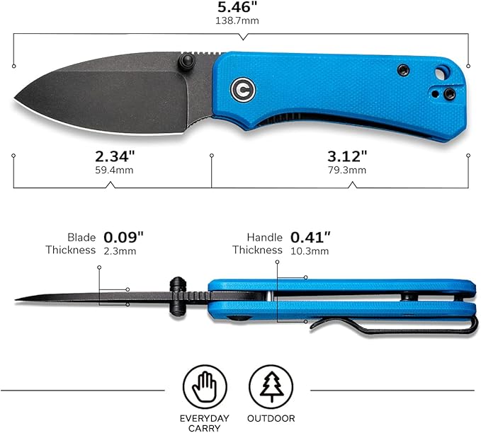 CIVIVI Baby Banter Pocket Folding Knife for EDC 2.34 Blade Small Knife with Titanium Thumb Stud Opener C19068S-3 (Blue)