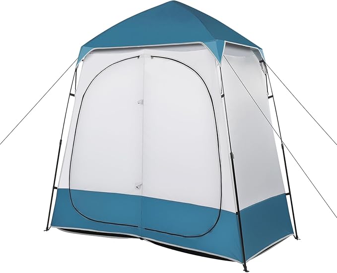 2 Room Shower Tent Outdoor Pop UP Camping Privacy TentPortable Changing Room Toilet Tent with Carry BagInstant Privacy Rain Shelter Tent Double Dressing Tent for Beach CampingHiking Blue/White