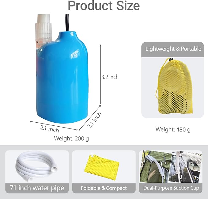 Portable 12V High Pressure Camp Shower Pump Compatible with Car Lighter Plug&ampPD fast charging portable power banks by USB-COutdoor Shower for CampingRV (Blue-12V Car Lighter Plug)