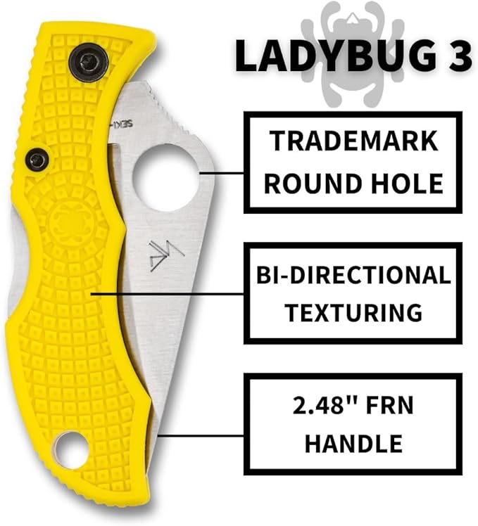Spyderco Ladybug 3 Salt Folding Pocket Knife with 1.9 H-2 Steel Blade and FRN Handle - EDC Knife for Men and Women Perfect for Hunting Tactical Camping Survival Hiking - PlainEdge - LYLP3