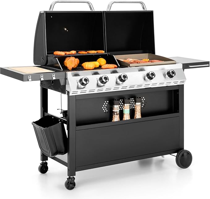 Sophia &amp William Propane Gas Grill and Griddle Combo with Porcelain-Enameled Cast Iron Grates Dual Outdoor BBQ Grill with Flat Top Griddle for Barbecue 696 SQ.IN. Cooking Area