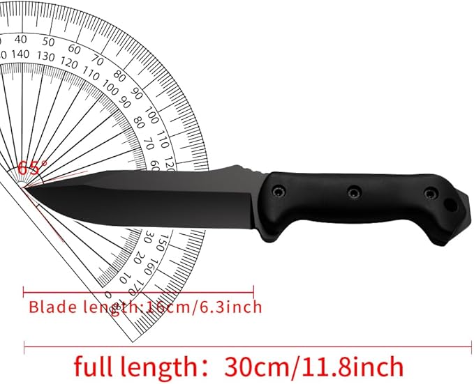 Tactical Fixed Blade Hunting Knife Black Fiber Handle 6.3-Inch Blade with Leather Sheath Moisture-Proof Non-Slip Grip 11.8-Inch Full LengthGifts for Father and Boyfriend Hand Tools Durable and
