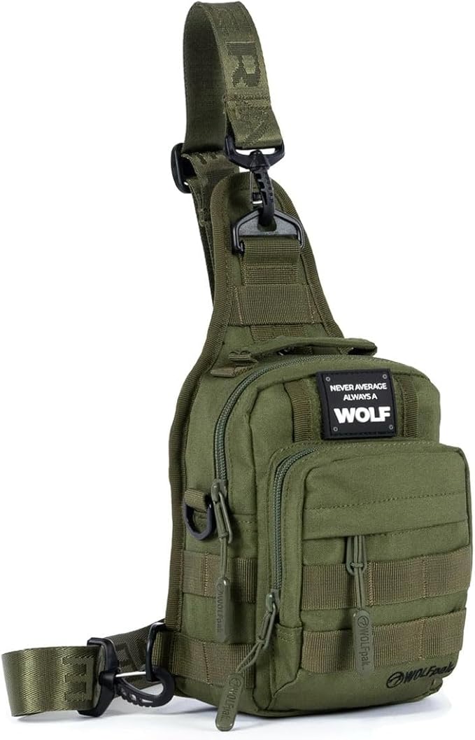 WOLFpak 4L Mini Tactical Sling Bag (OD Green) Compact Crossbody Backpack for Gym Travel &amp EDC | Tactical Shoulder Bag with Multiple Pockets – Lightweight Durable Sling Pack for Men &amp Women