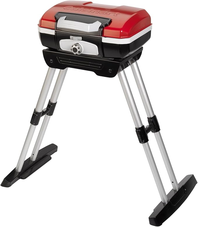 Cuisinart Petite Gourmet Portable Gas Grill with VersaStand Compact Portable Grill Propane 150 Sq. In. Cooking Surface 5500 BTU Burner Small Gas Grills for Camping BBQ Adjustable Base Handles