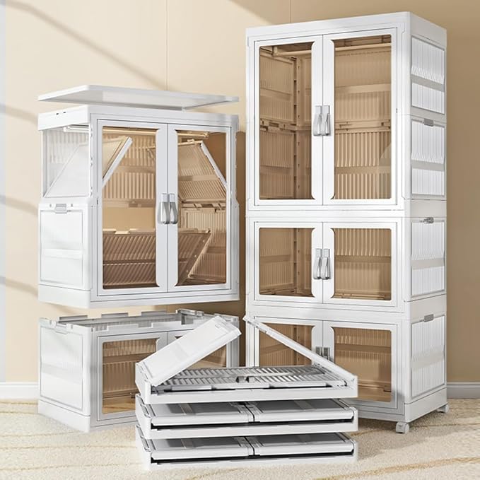 Plastic Storage Bins Stackable Storage Cabinet with Doors &amp Wheels Foldable Storage Containers Plastic Storage Drawers Collapsible Organizers and Boxes for StudyToy RoomBedroomOffice
