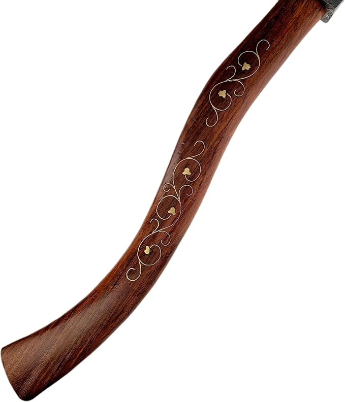 Ragnild FWM Viking Style Handmade Damascus Axe with Wood and Inlaid Brass Handle