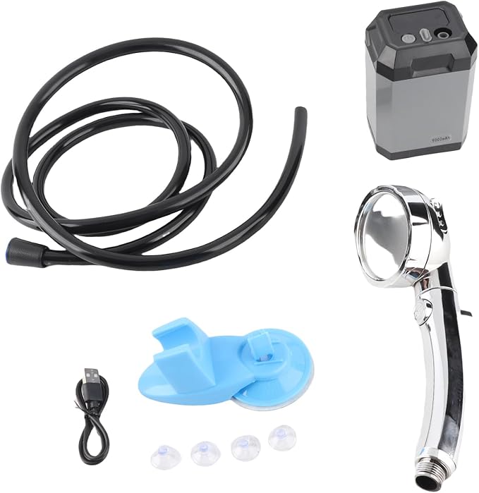 Irfora Portable Outdoor Shower USB Rechargeable Digital Display Camping Shower 5400mAh Battery Travel Kit for Hiking Traveling (Grey)