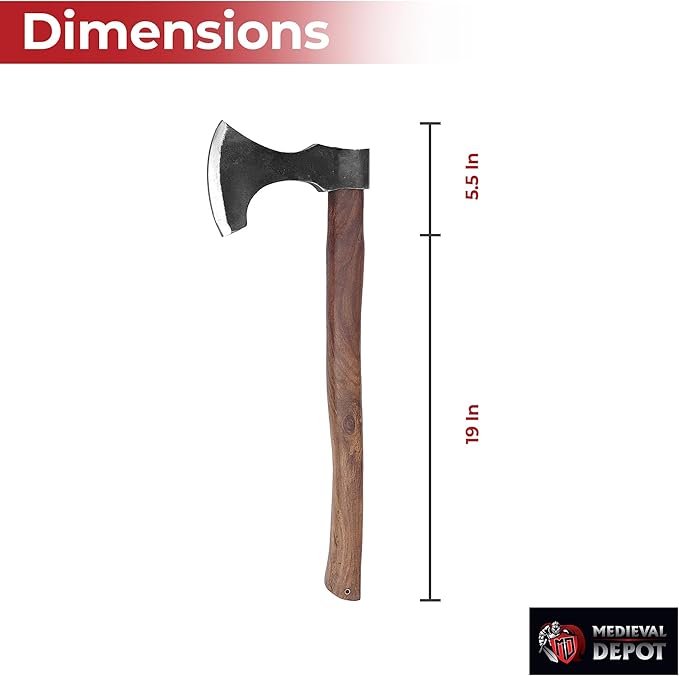 MedievalDepot Viking Age Scandinavian Skeggøx Battle Axe - Overall 20 Carbon Steel - Rosewood Handle