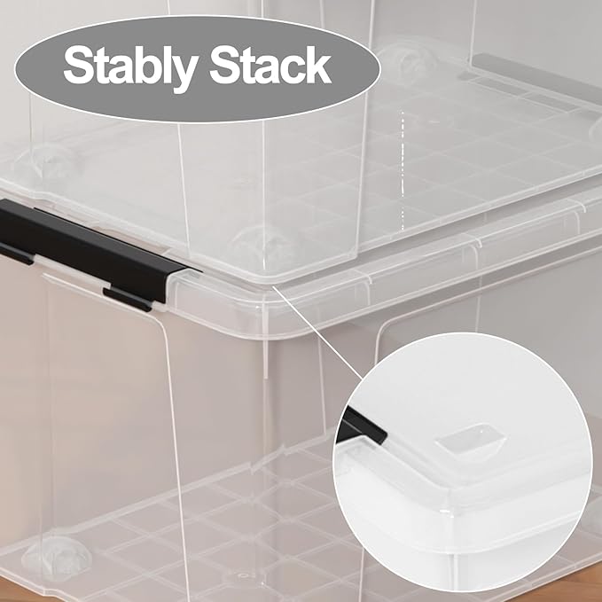 50 Quart Plastic Storage Container with Wheels Clear Large Storage Bin 4 Packs