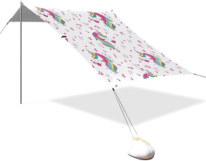 ALAZA Unicorn Bow Pattern Beach Tent Sun Shelter Portable Canopy Sunshade for Outdoor Camping Picnics Backyard Fun 10x9 ft