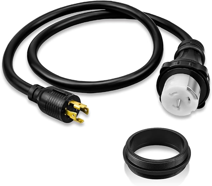 5FT NEMA L14-30P to 50A SS2-50R with Locking Ring 120V/240 30A 4 Prong Male to 4 Prong Twist Lock Receptacle Power Cord Adapter for RV Marine Boat Camper Generator