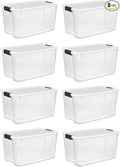 STERILITE 19889804 70 Quart/66 Liter Ultra Latch Box Clear with a White Lid and Black Latches 8-Pack