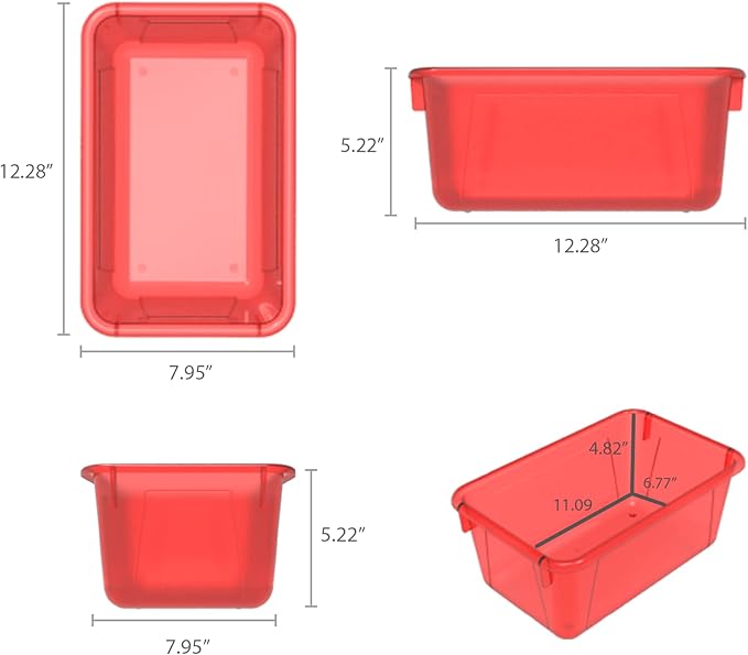 Storex Small Cubby Bins – Plastic Storage Containers for Classroom with Non-Snap Lid 12.2 x 7.8 x 5.1 inches Tint Red 5-Pack (62481A05C)