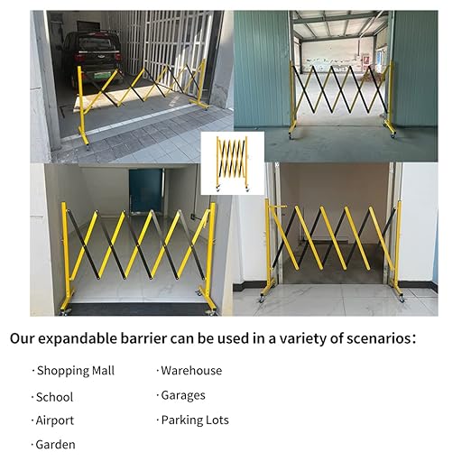 GYMTIME Easily Assembled Expandable Metal Barricade 8 Feet Portable Safety Barrier with Casters Flexible Fence Mobile Barrier Gate Adjustable Traffic Fence