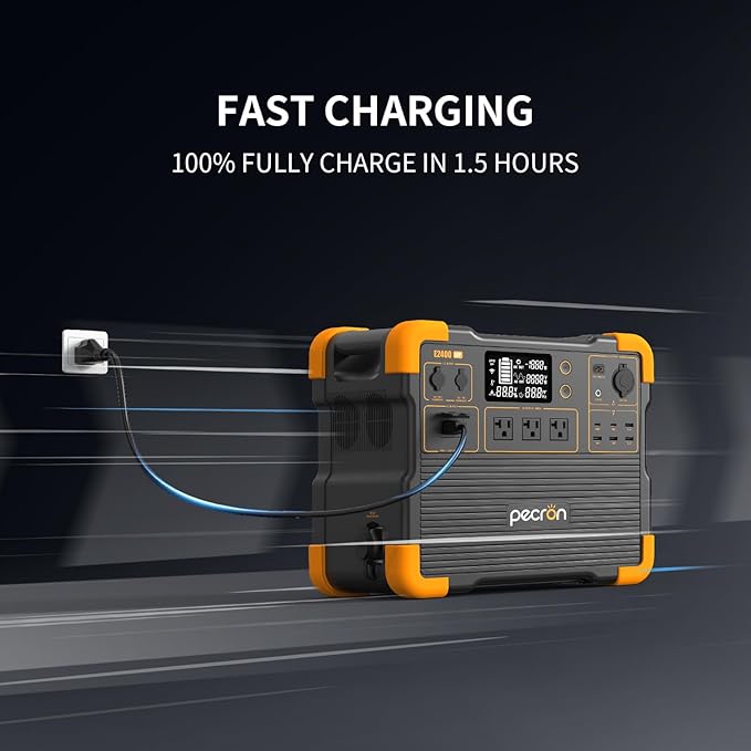 PECRON Portable Power Station E2400LFP 2048Wh Solar Generator Backup 2400W LiFePO4 Battery Expandable to 8192Wh Fast Charging in 1.5 Hrs Power Station for Emergencies Camping RV Home Use