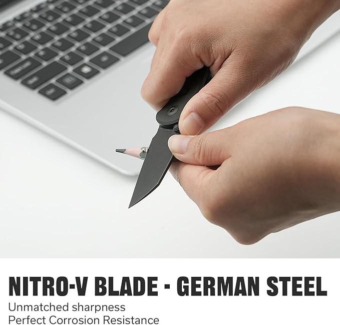 CIVIVI Pragma Folding Knife Pocket Knife Multitool with EDC Carabiner Bottle Opener 2.2 Nitro-V Blade Aluminum Handle Ideal Gift for Men Women C23062B-1 (Black)