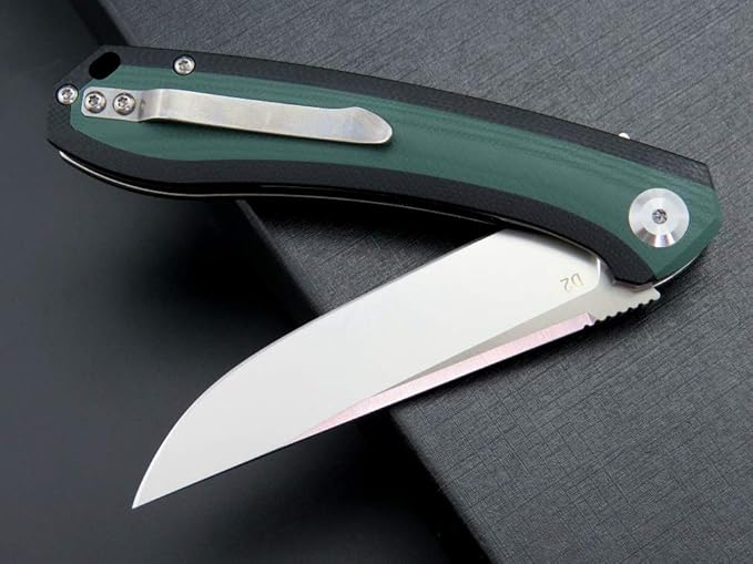 Eafengrow EF947 EDC D2 Folding Knife G10 Handle Ball Bearing Folder with Locking Liner EDC Flipper Knife with Pocket Camping Tactical Hiking Survival Outdoor tool(GREEN)