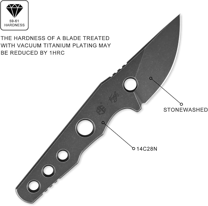 Petrified fish PFE13 Bison Fixed Blade Knife 2.4 14C28N Stonewashed Blade 2.52oz 14C28N Handle Fixed Blade Knife for Camping EDC Outdoor (Gray Stonewashed)