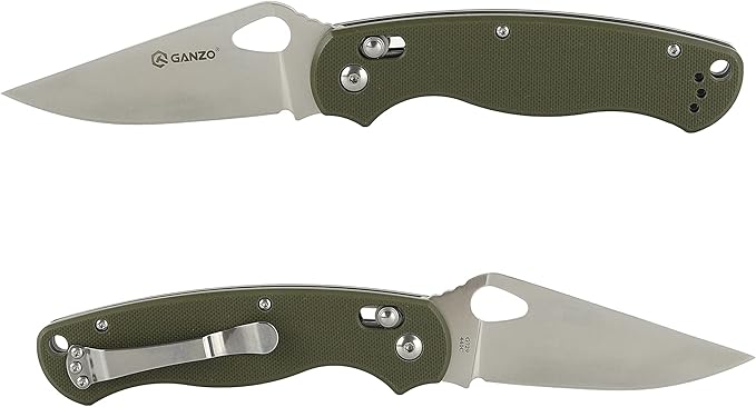 Ganzo G729-GR Folding Pocket Knife 440C Stainless Steel Blade Ergonomic G10 Non-Slip Handle with Clip Hunting Fishing Camping Folder Axis Lock Outdoor EDC Knife (Green)