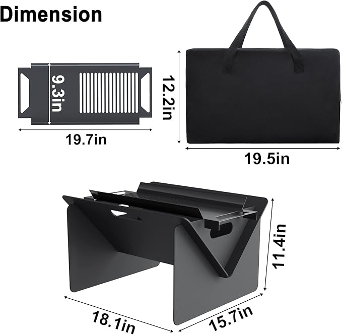 18 inch Fire Pit Outdoor Portable Firepit with BBQ Tray Detachable Camping Steel Fire Pits for Backyard Patio Picnic Bonfire Garden (Black-Small)
